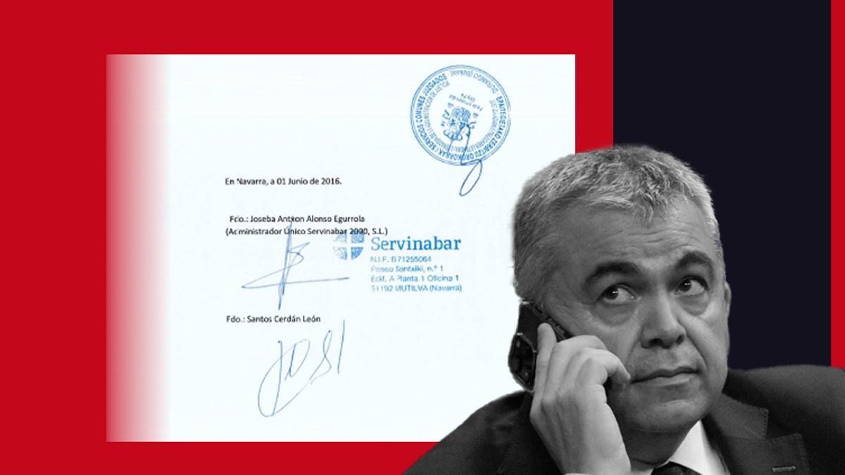 Montaje con el sello y las firmas del contrato vinculado a Santos Cerdán.