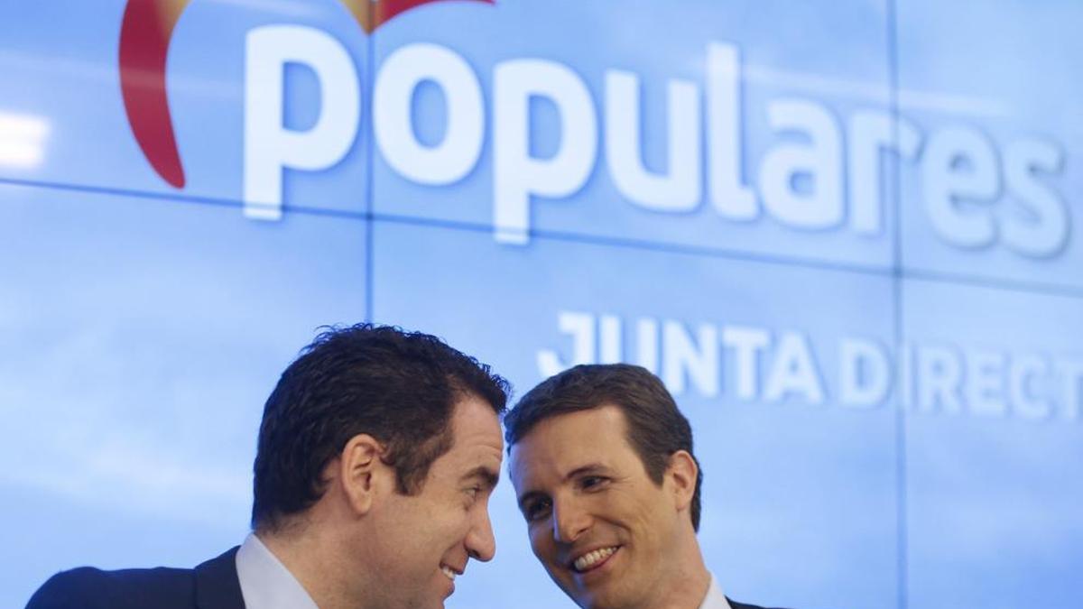 Los números uno y dos del PP, Pablo Casado y Teodoro García Egea.