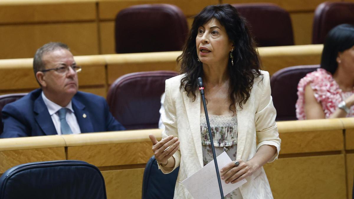 La ministra de Igualdad, Ana Redondo, interviene durante la sesión del Pleno del Senado celebrada este martes, en Madrid.