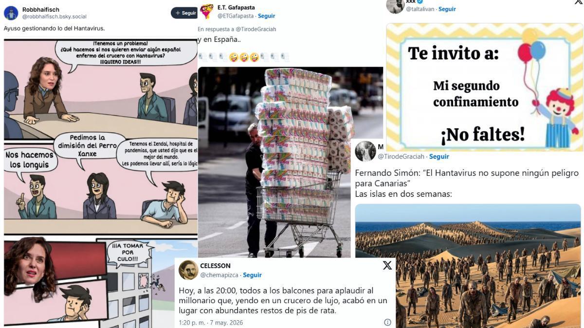 Memes de los usuarios de X y Bluesky sobre el hantavirus.