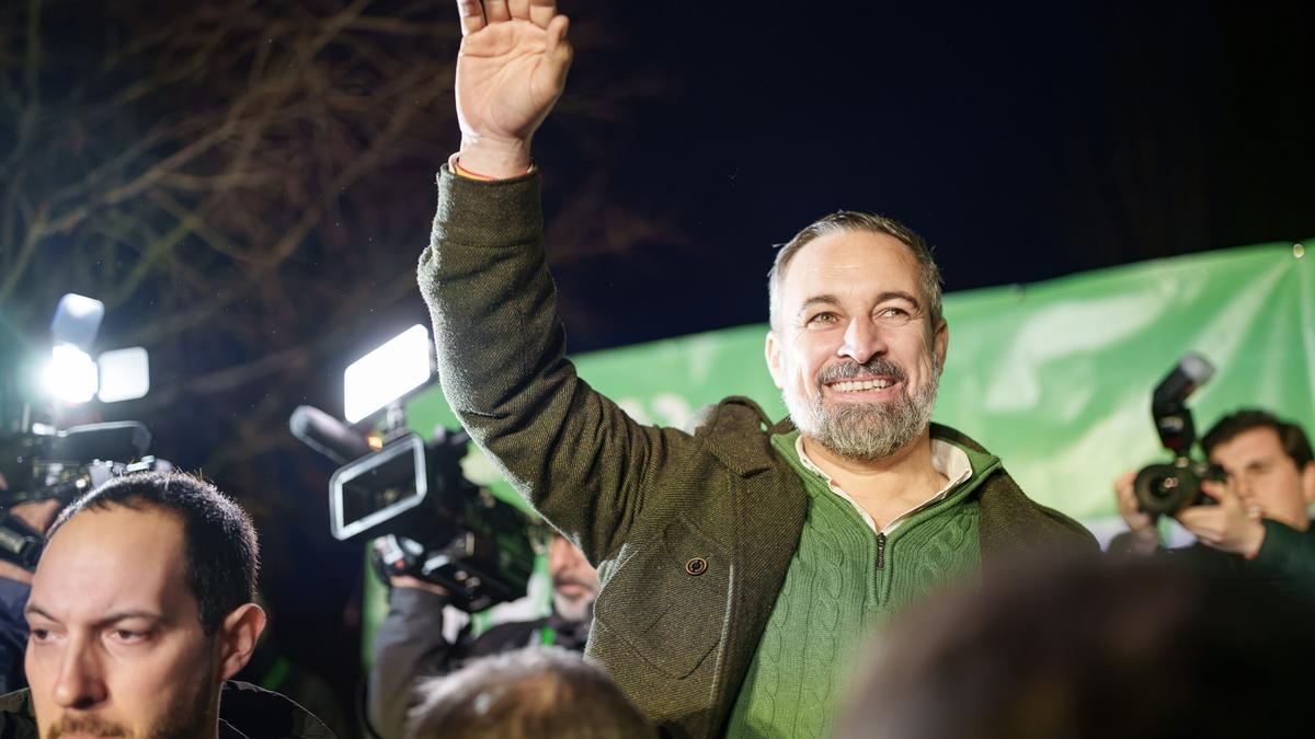 El presidente de Vox, Santiago Abascal, participa en un acto electoral en Extremadura