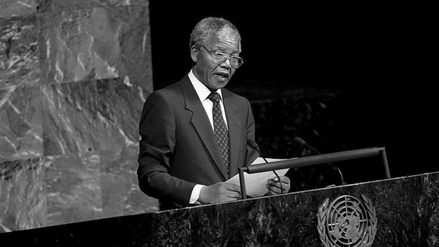 Nelson Mandela en la Asamblea de Naciones Unidas en 1990.