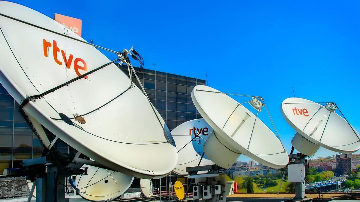 Antenas en la sede central de RTVE en Madrid.