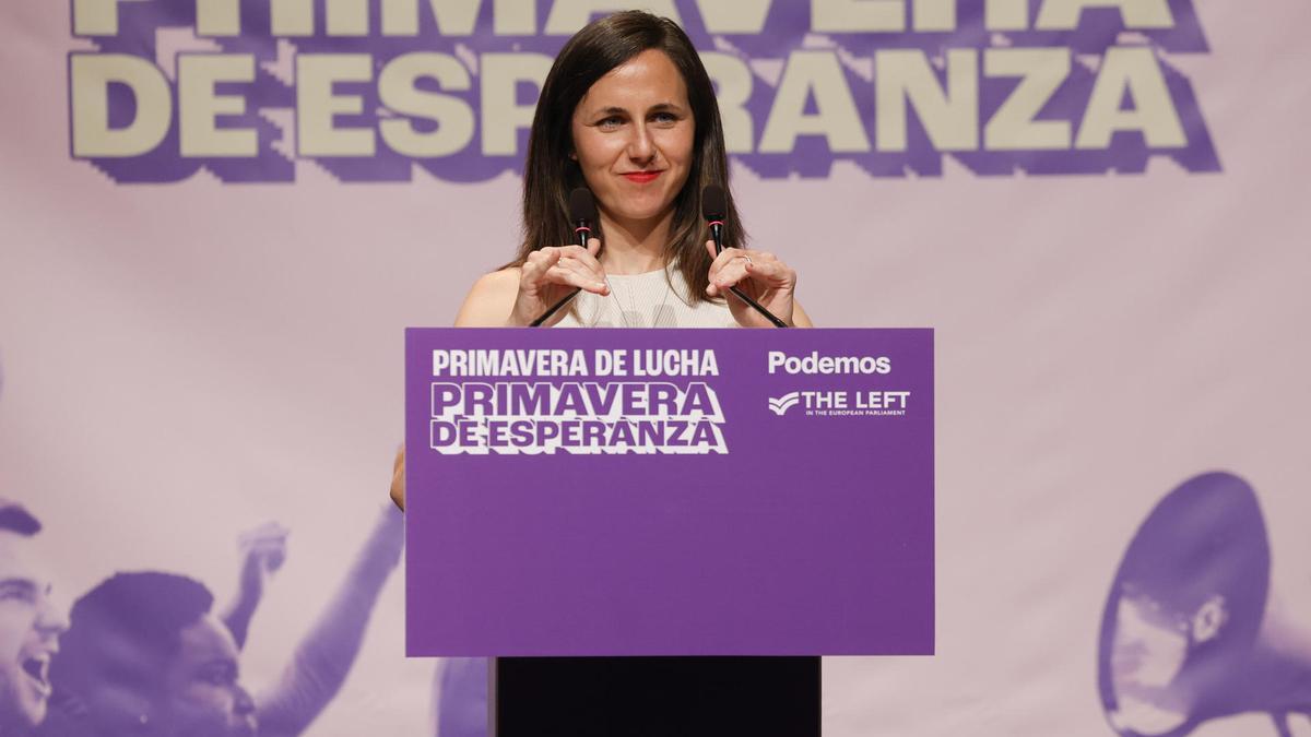 La líder de Podemos, Ione Belarra, en el acto 'Primavera de lucha, primavera de esperanza' en Madrid.