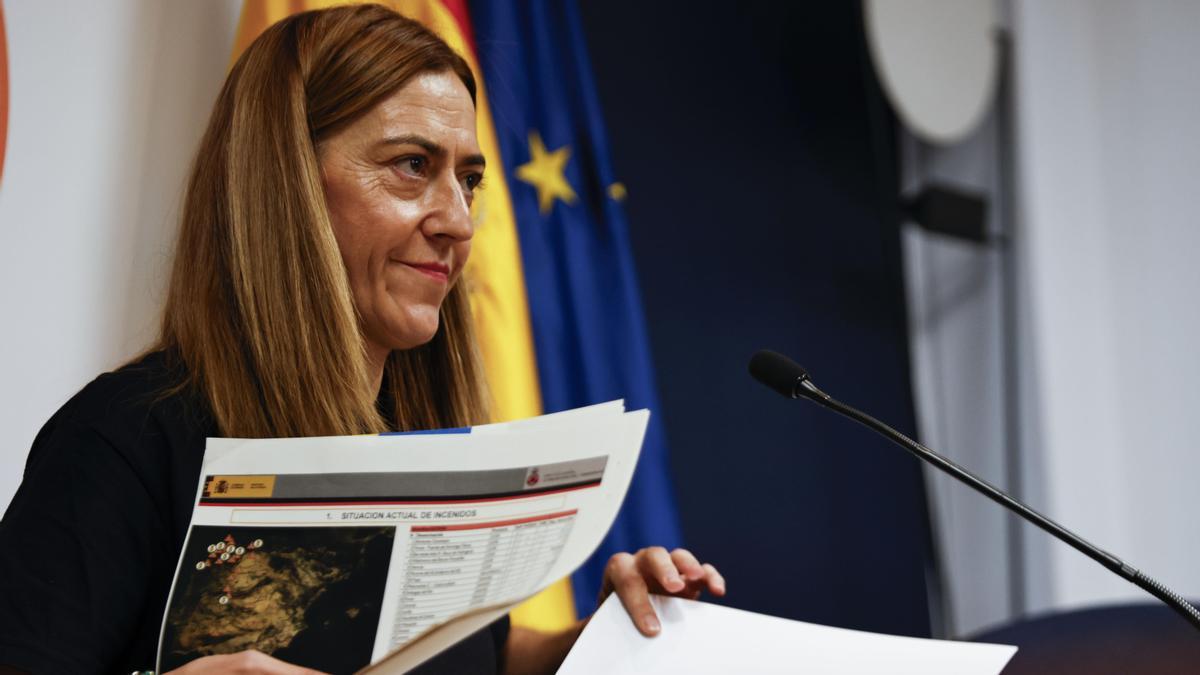 La directora general de Protección Civil, Virginia Barcones, comparece tras la reunión CECOD, este jueves.