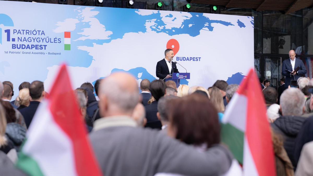El líder de Vox, Santiago Abascal, en el acto de la CPAC en Budapest