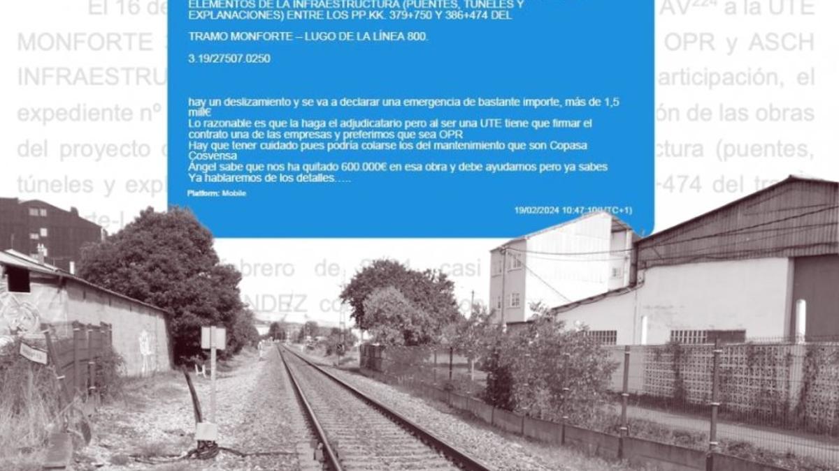 Mensajes incluidos en la investigación a Koldo García, sobre una vista de la vía férrea a su paso por Monforte.