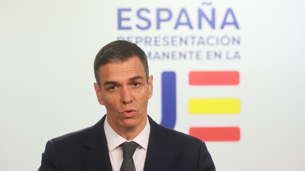 El presidente del Gobierno, Pedro Sánchez, tras una reunión en Bruselas.