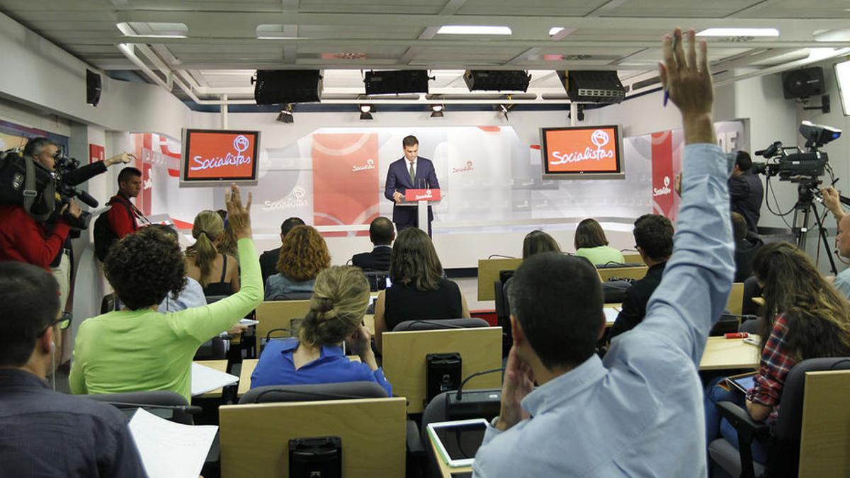 Pedro Sánchez, durante su última rueda de prensa en la sede federal, en Ferraz, el pasado 329 de septiembre de 2014.