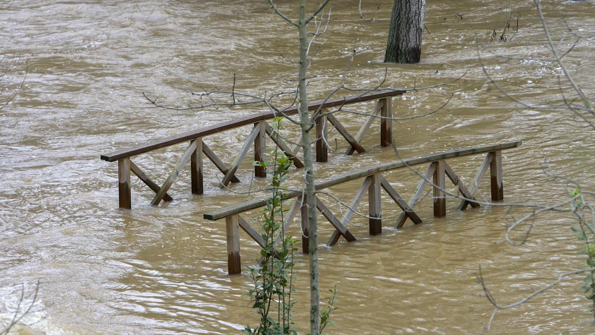 Aumento del cauce del río Henares, a su paso por Guadalajara, tras las intensas lluvias registradas en los últimos días en la región.