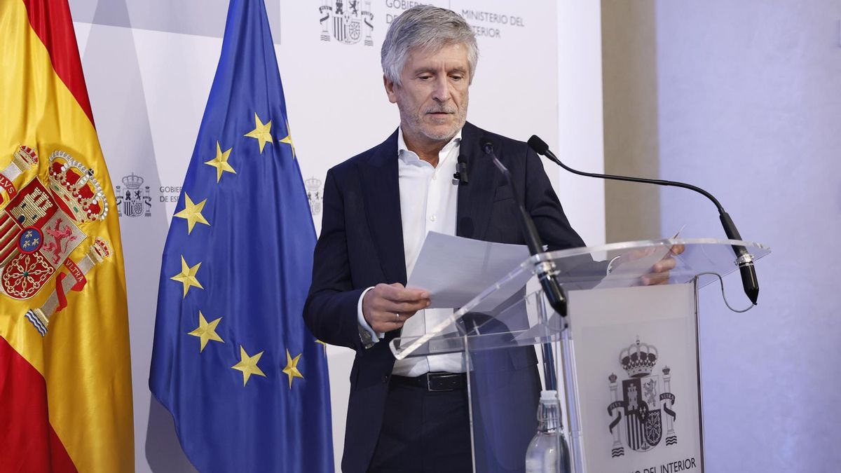 El ministro del Interior, Fernando Grande-Marlaska, durante la rueda de prensa que ha ofrecido este martes en Madrid.