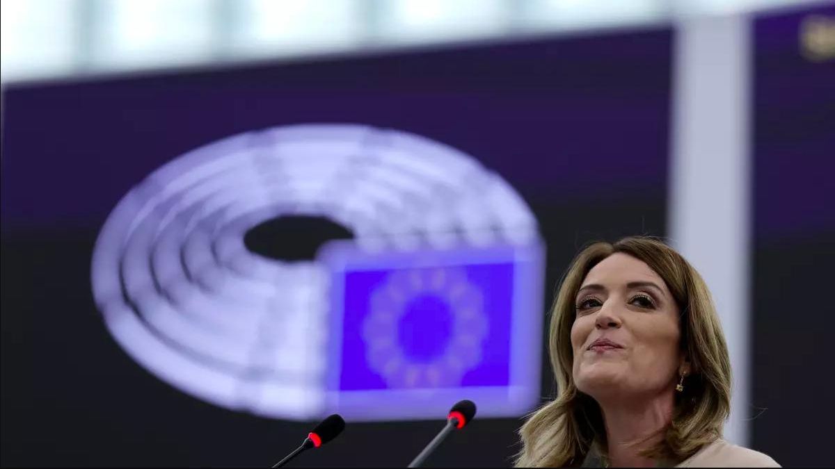 La presidenta del Parlamento Europeo, Roberta Metsola, durante un pleno en Estrasburgo en julio de 2024.