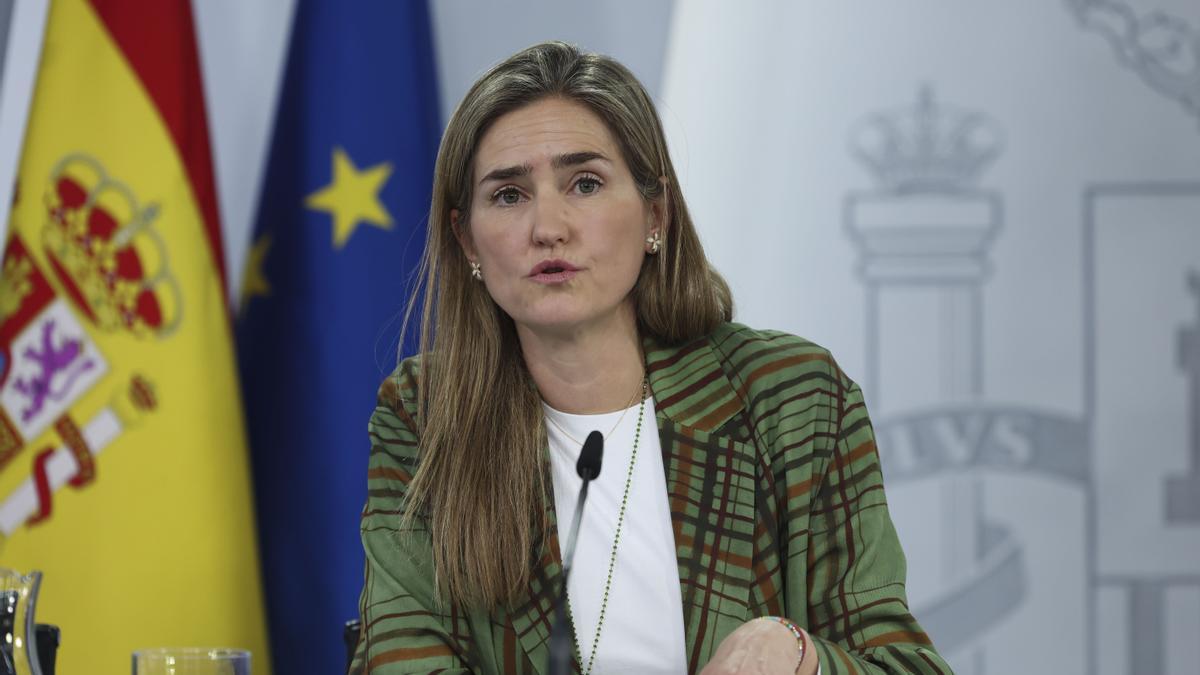 La vicepresidenta tercera y ministra para la Transición Ecológica y el Reto Demográfico, Sara Aagesen durante la rueda de prensa posterior a la reunión del Consejo de Ministros, en el Palacio de La Moncloa.