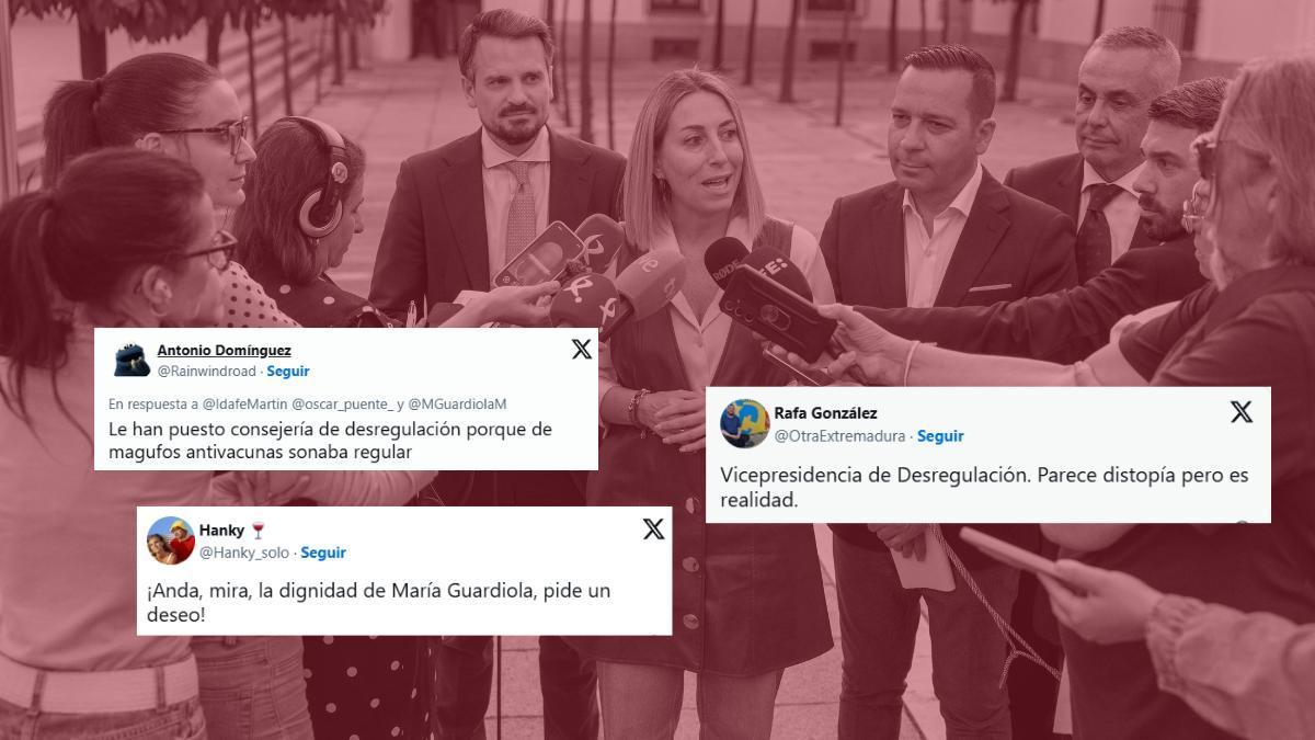 PP y Vox anunciando el pacto en Extremadura y post de las reacciones en redes sociales