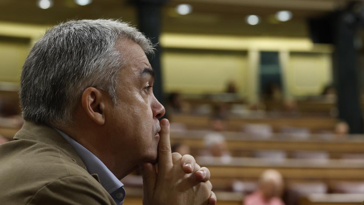 El diputado socialista Santos Cerdán durante la sesión de control al Ejecutivo este miércoles en el Congreso.