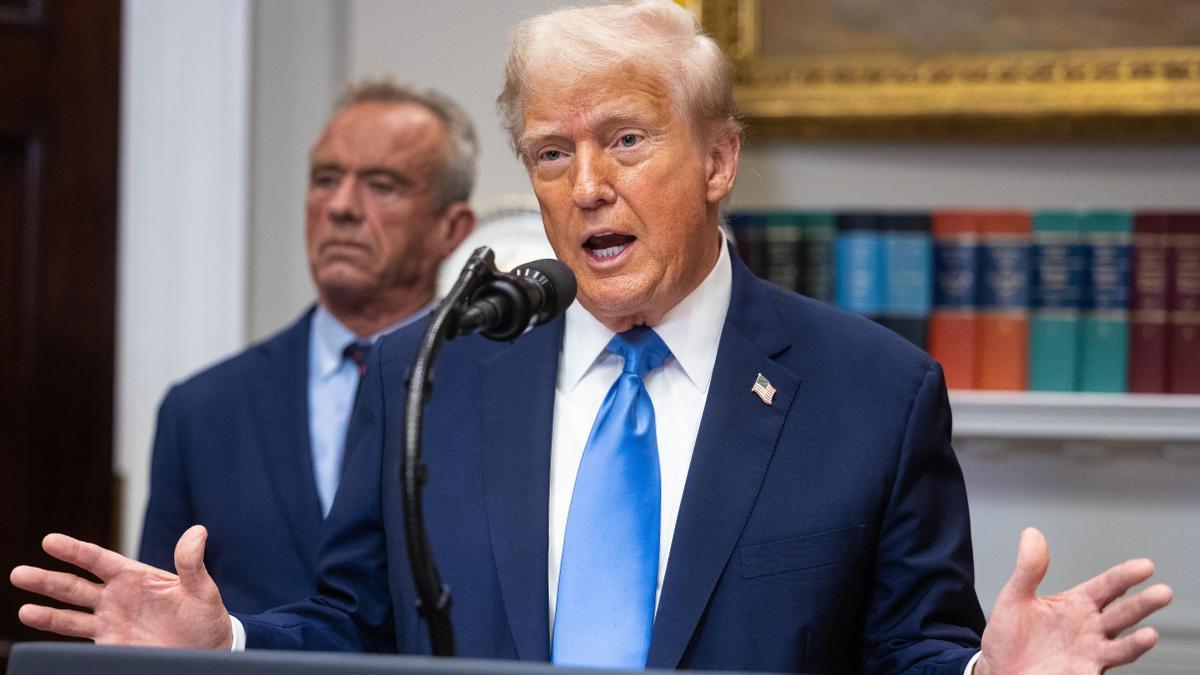 El presidente de los Estados Unidos, Donald Trump, en la Sala Roosevelt de la Casa Blanca, en Washington D. C., Estados Unidos, el 22 de septiembre de 2025.