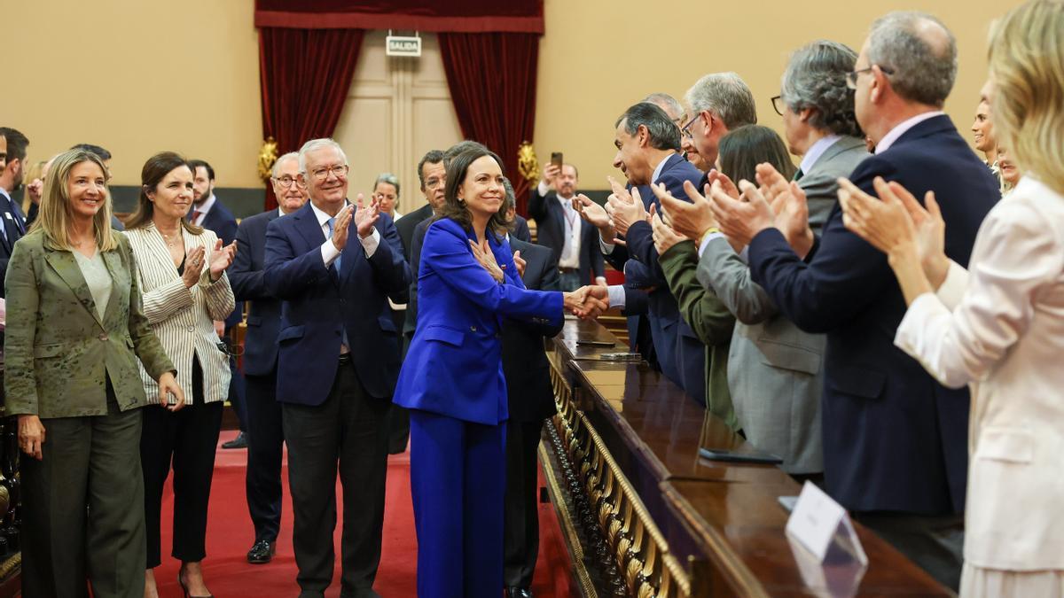 La líder opositora venezolana, María Corina Machado durante su visita al Senado este lunes.