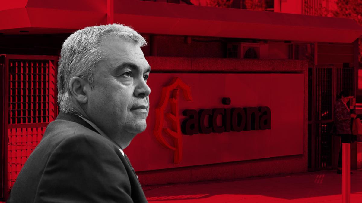 El ex secretario de Organización del PSOE Santos Cerdán en un fotomontaje con el logo de Acciona.