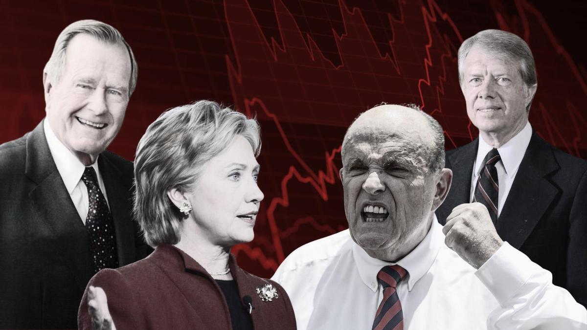 George Bush padre, Hillary Clinton, Rudy Giuliani y Jimmy Carter.