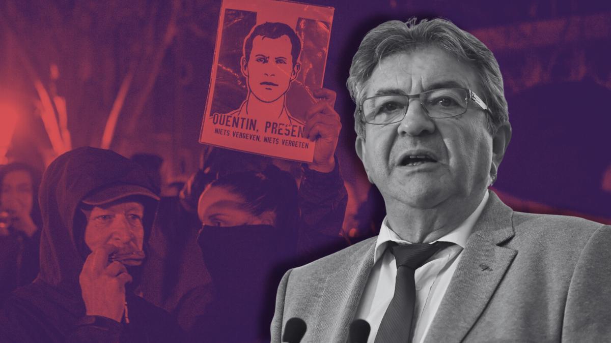 El líder de La Francia Insumisa, Jean-Luc Mélenchon, con una manifestación en memoria de Quentin Deranque.