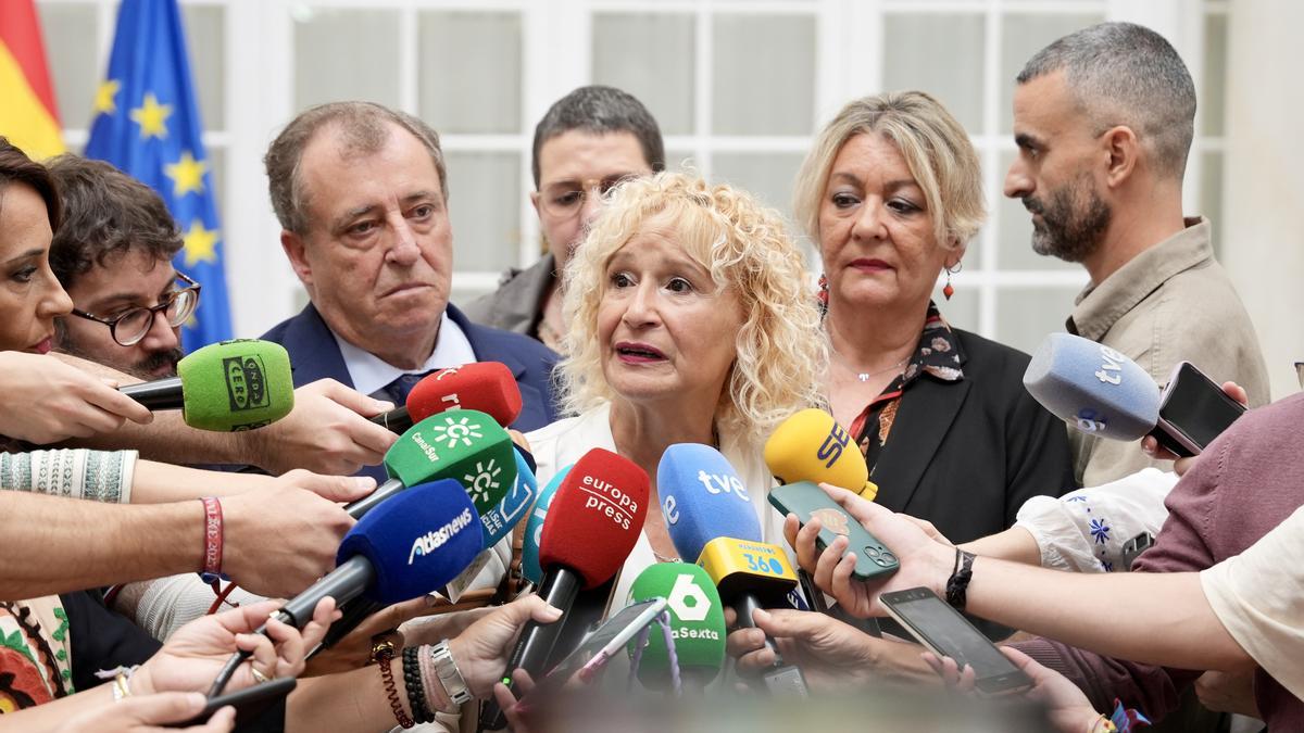 La presidenta de Amama Sevilla, Ángela Claverol, atiende a los medios.