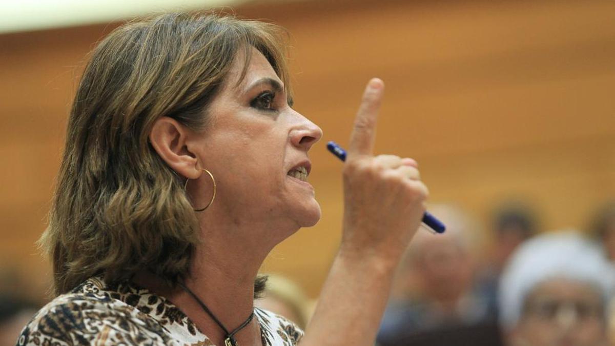 La ministra de Justicia, Dolores Delgado, durante su intervención en el pleno del Senado.