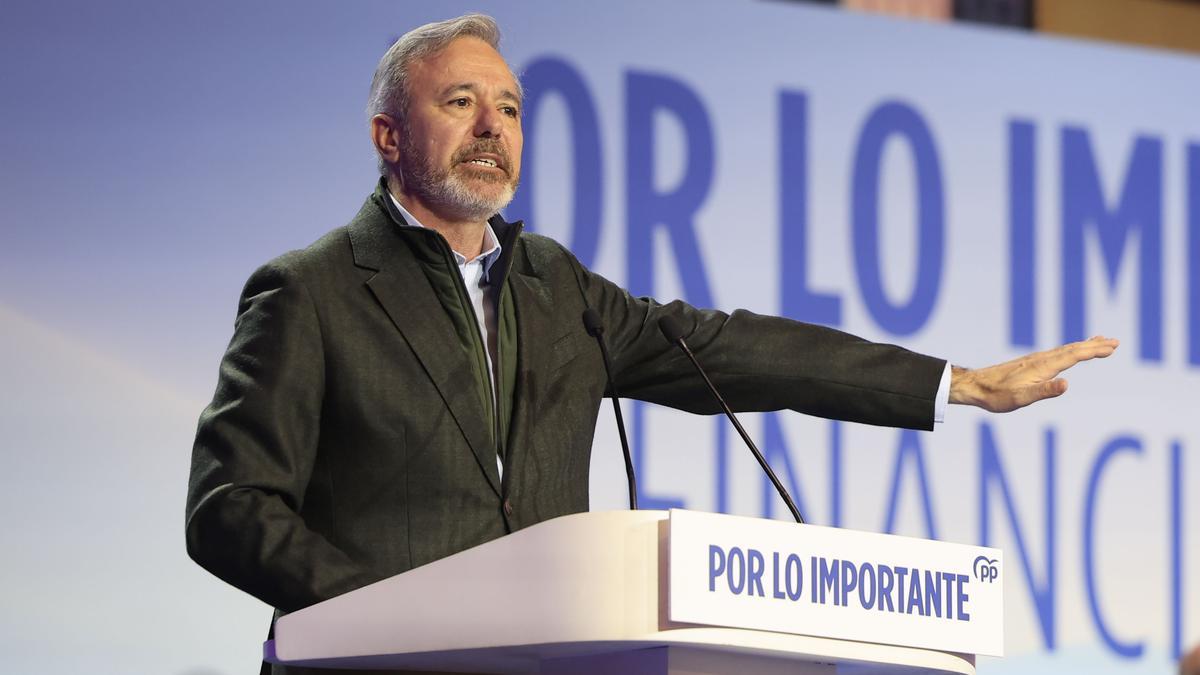 El presidente de Aragón, Jorge Azcón, en un acto del PP sobre financiación autonómica.