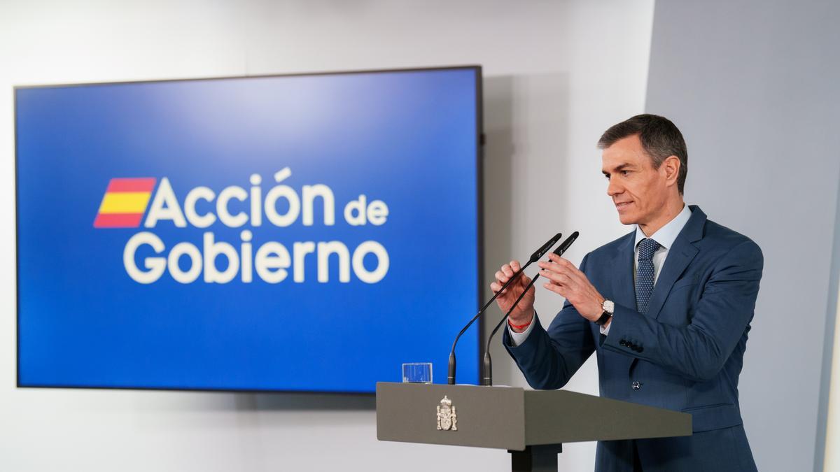 Pedro Sánchez en rueda de prensa, tras Consejo de Ministros