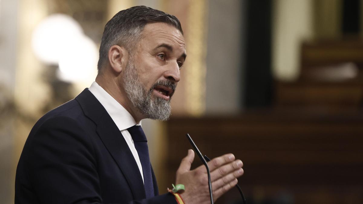 El líder de Vox, Santiago Abascal, durante su intervención en el pleno del Congreso.
