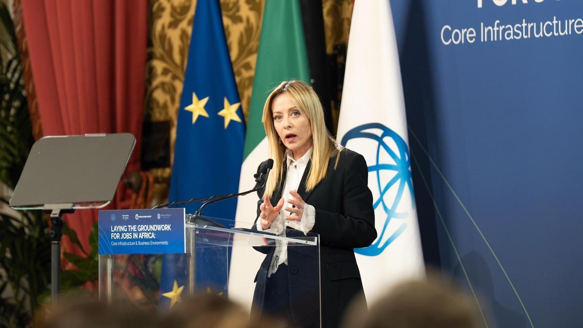 La primera ministra italiana, Giorgia Meloni, en una conferencia en Roma este miércoles.