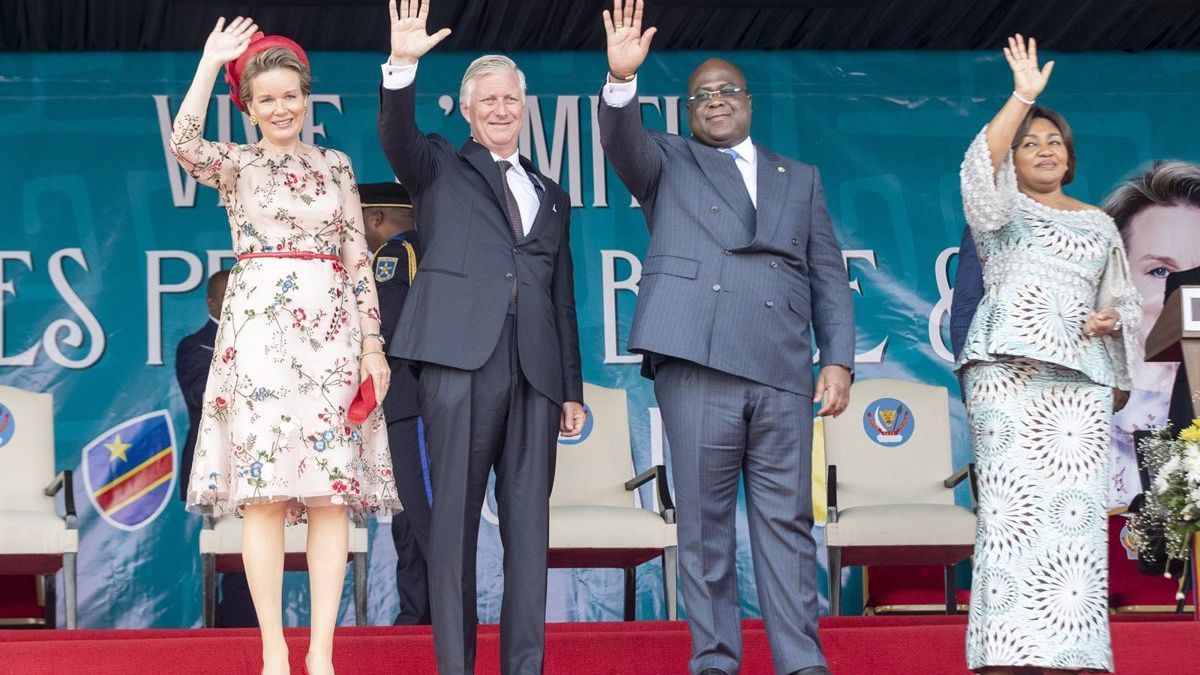 Los reyes de Bélgica junto al presidente de República Democrática del Congo, Felix Tshisekedi, y la primera dama.