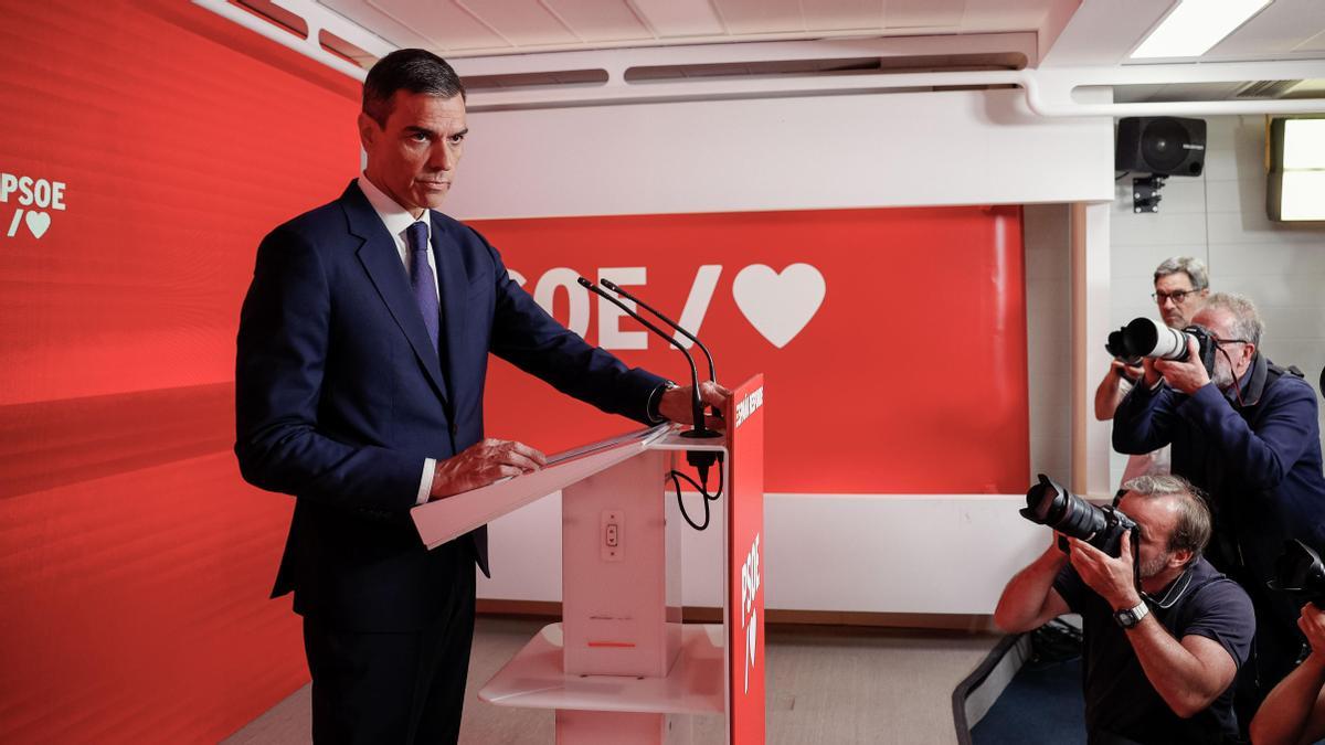 Pedro Sánchez, en la rueda de prensa del pasado 12 de junio, tras conocerse el informe de la UCO que señalaba a Santos Cerdán.