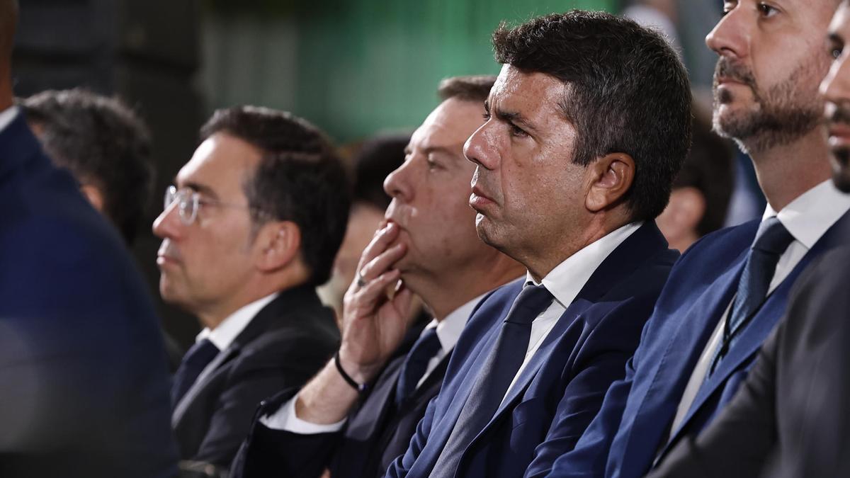 El presidente de la Generalitat Valenciana, Carlos Mazón, durante el funeral de Estado por las 237 víctimas de la dana.