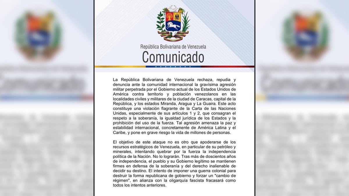 Comunicado de Venezuela contra el ataque de EEUU