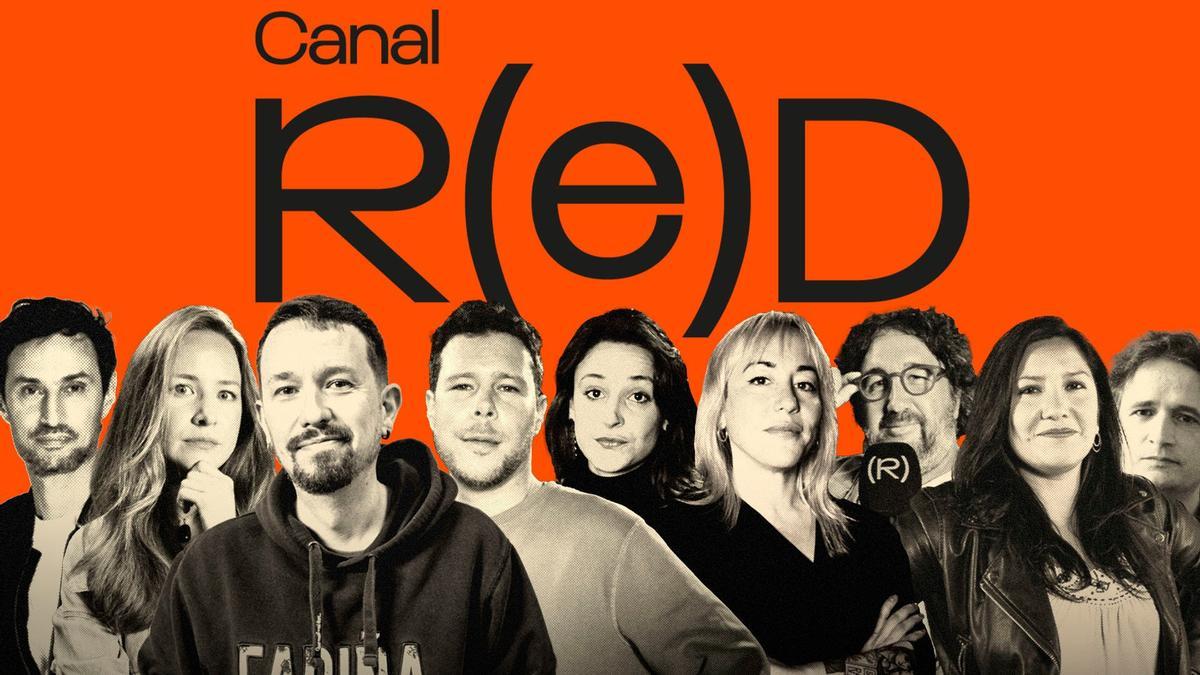 Imagen promocional de Canal Red, Con Pablo Iglesias y los principales colaboradores del canal.